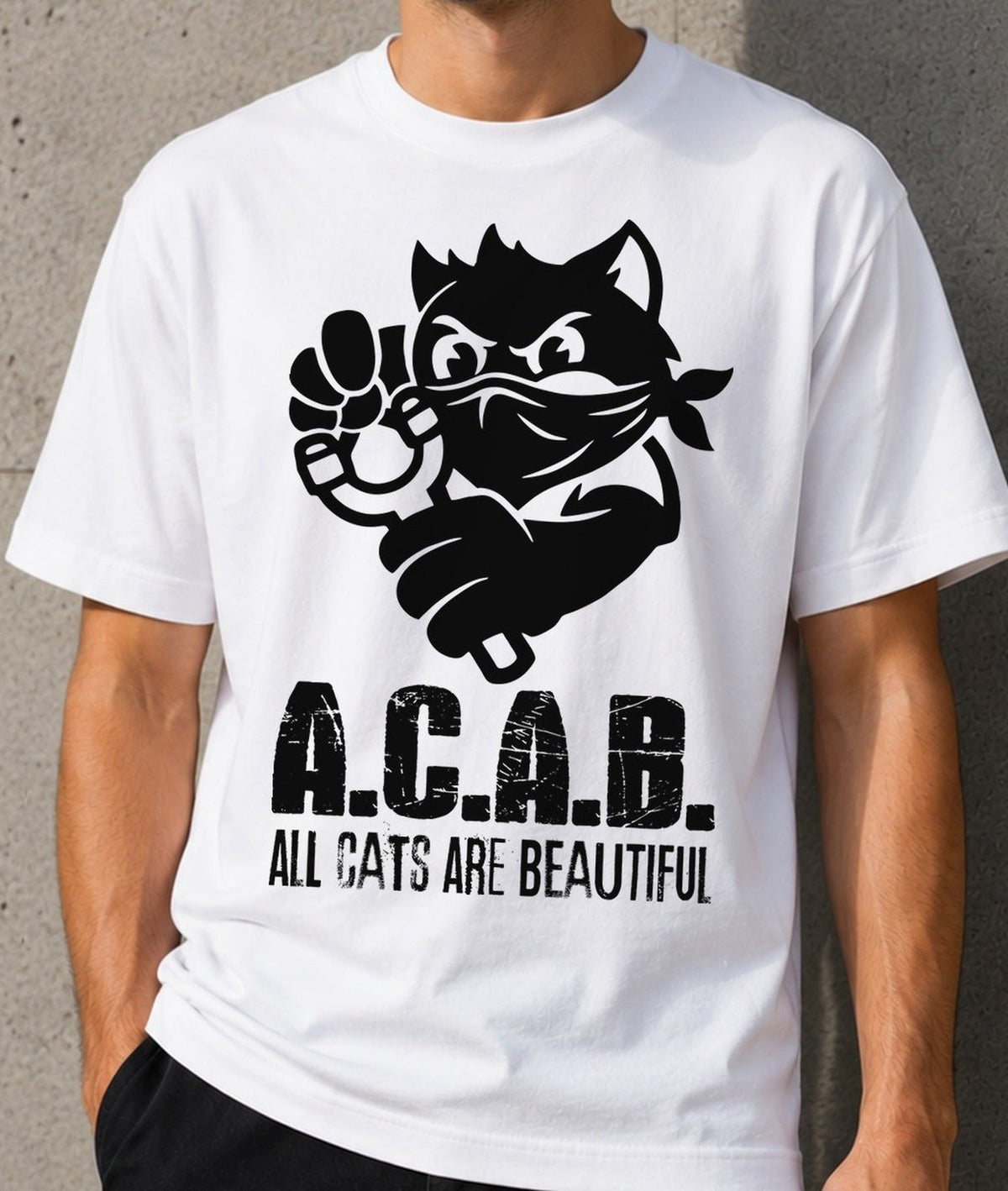 Camiseta ACAB – Regalo para amantes de los gatos (blanca)