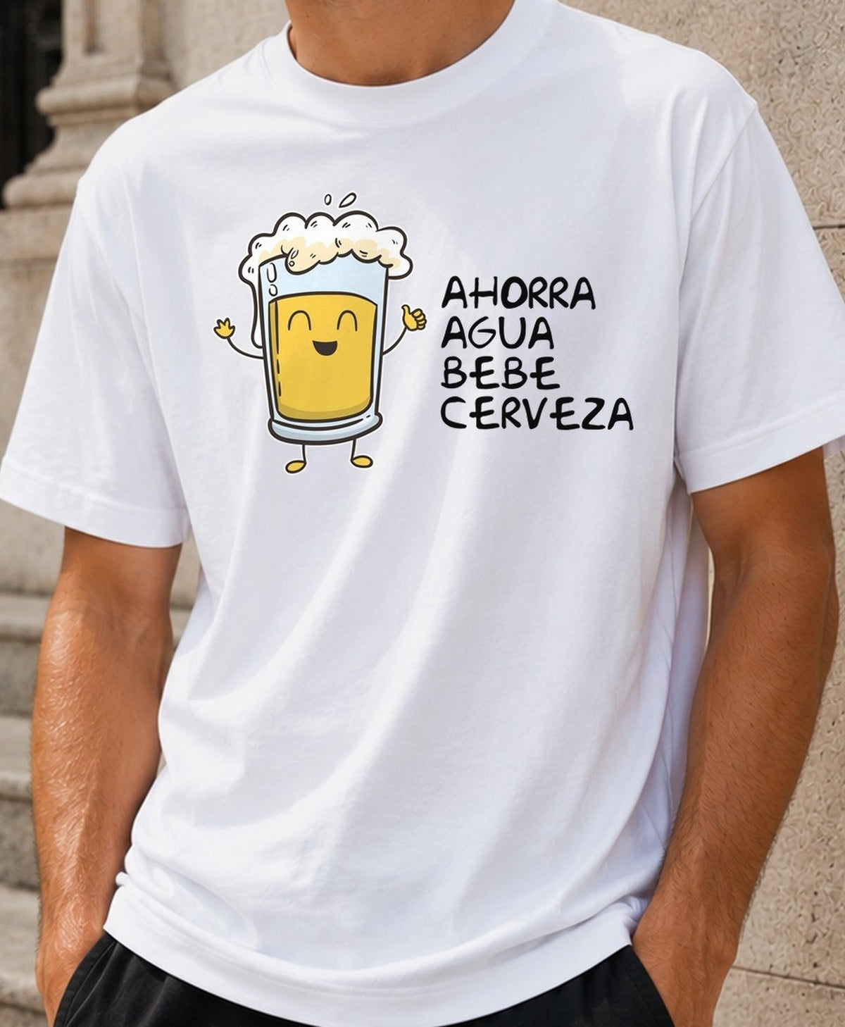 Camiseta Ahorra Agua – Regalo para amantes de la cerveza (blanca)