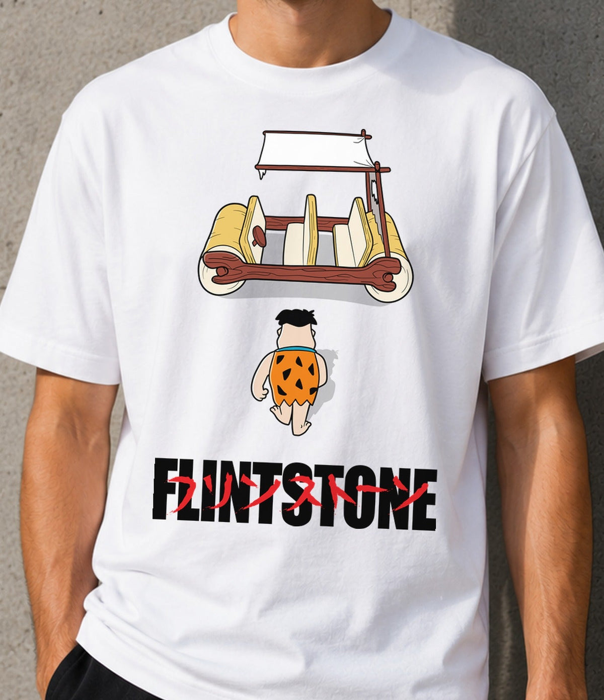 Camiseta Akira Flintstone – Anime y Dibujos Animados Retro (blanca)
