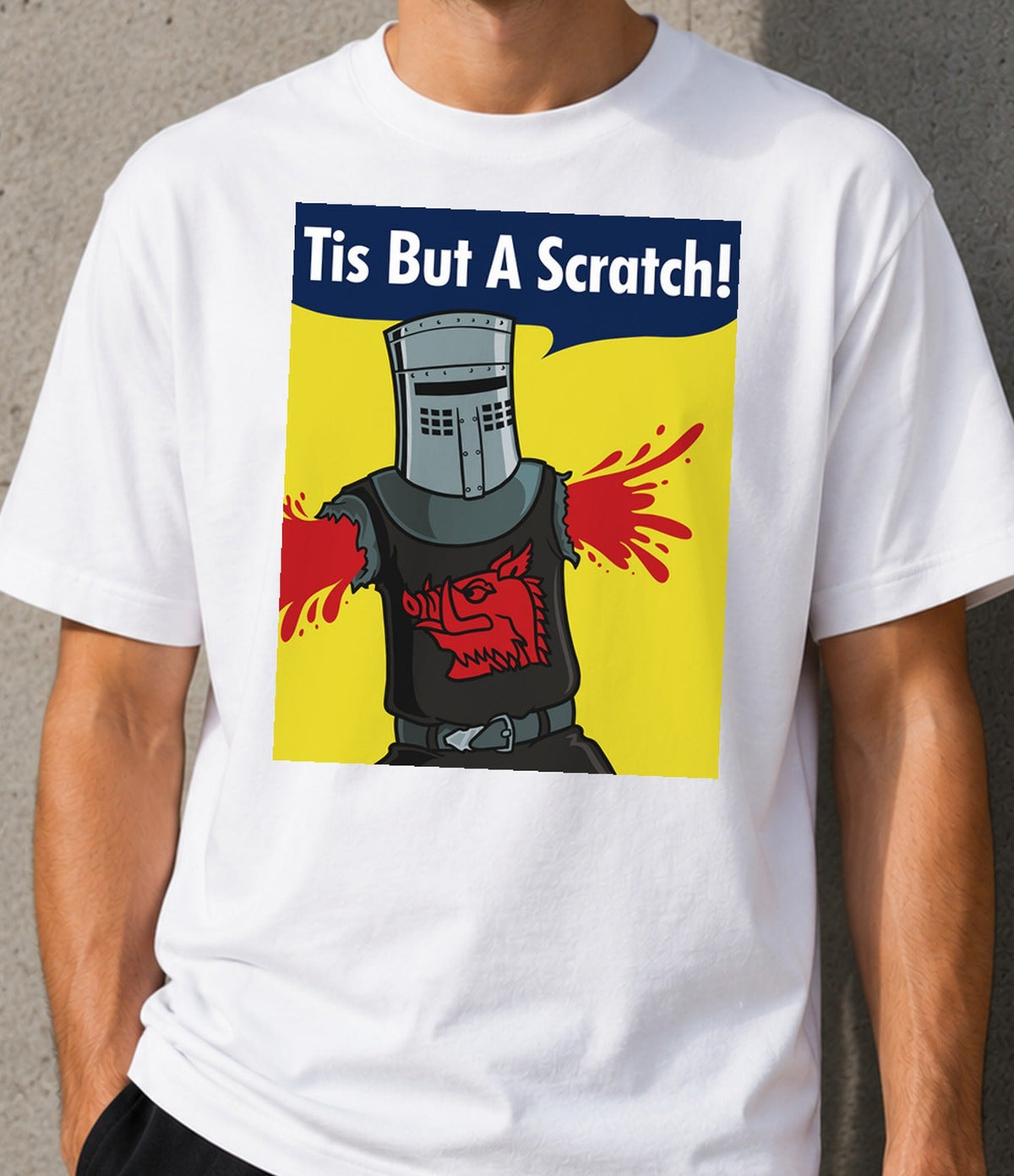 Camiseta Black Knight can do it – Caballero Terco de Comedia Británica (blanca)