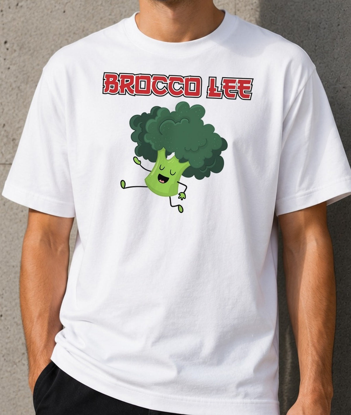 Camiseta Brocco Lee – Parodia de Bruce Lee (blanca)