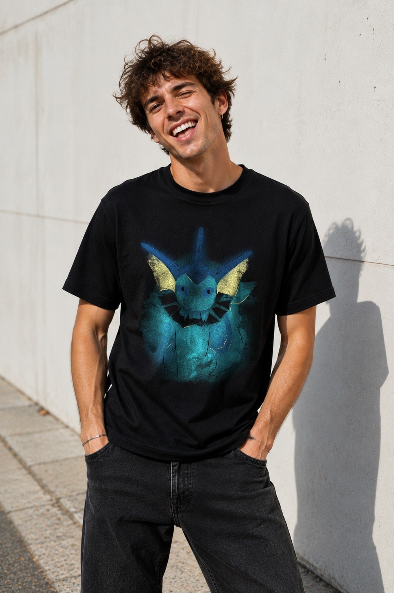 Camiseta Bubble Jet Watercolo – Vaporeon de Pokémon (negra)