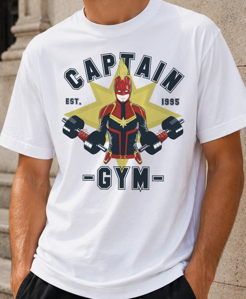 Camiseta Captain Gym – Capitana Marvel (blanca)