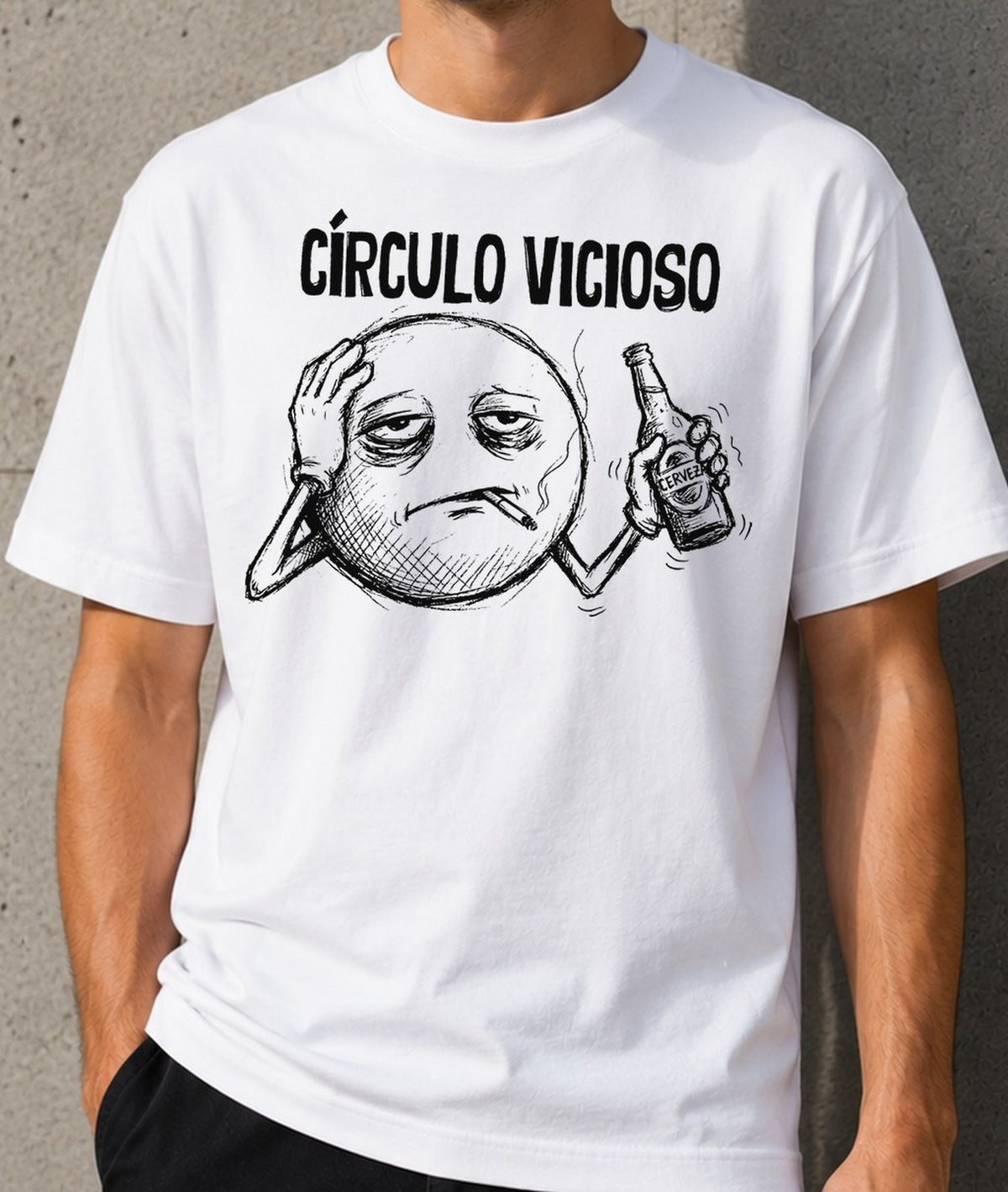 Camiseta Círculo Vicioso – Humor para cerveceros (blanca)