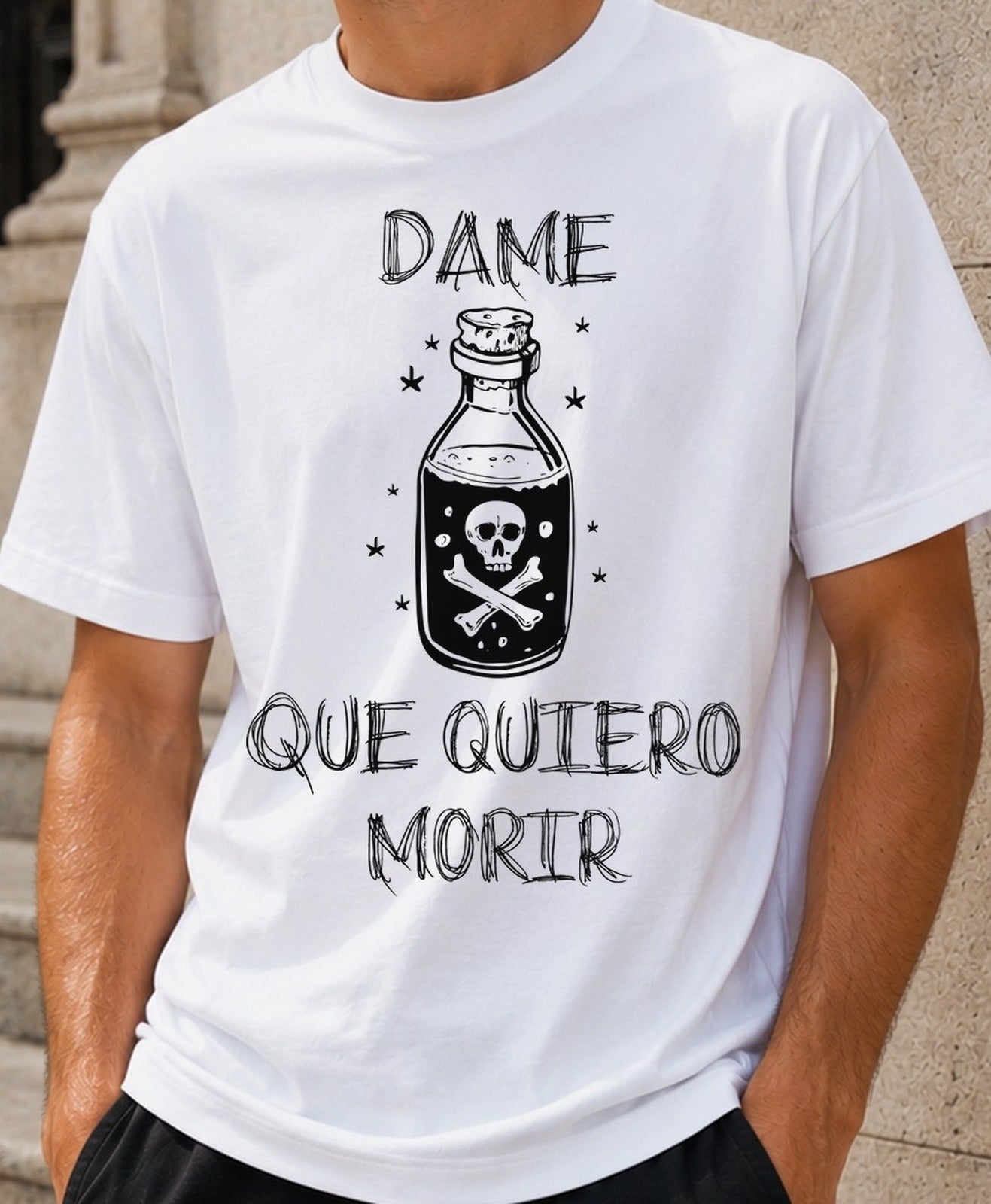 Camiseta Dame Veneno – Frase de Humor Negro (blanca)