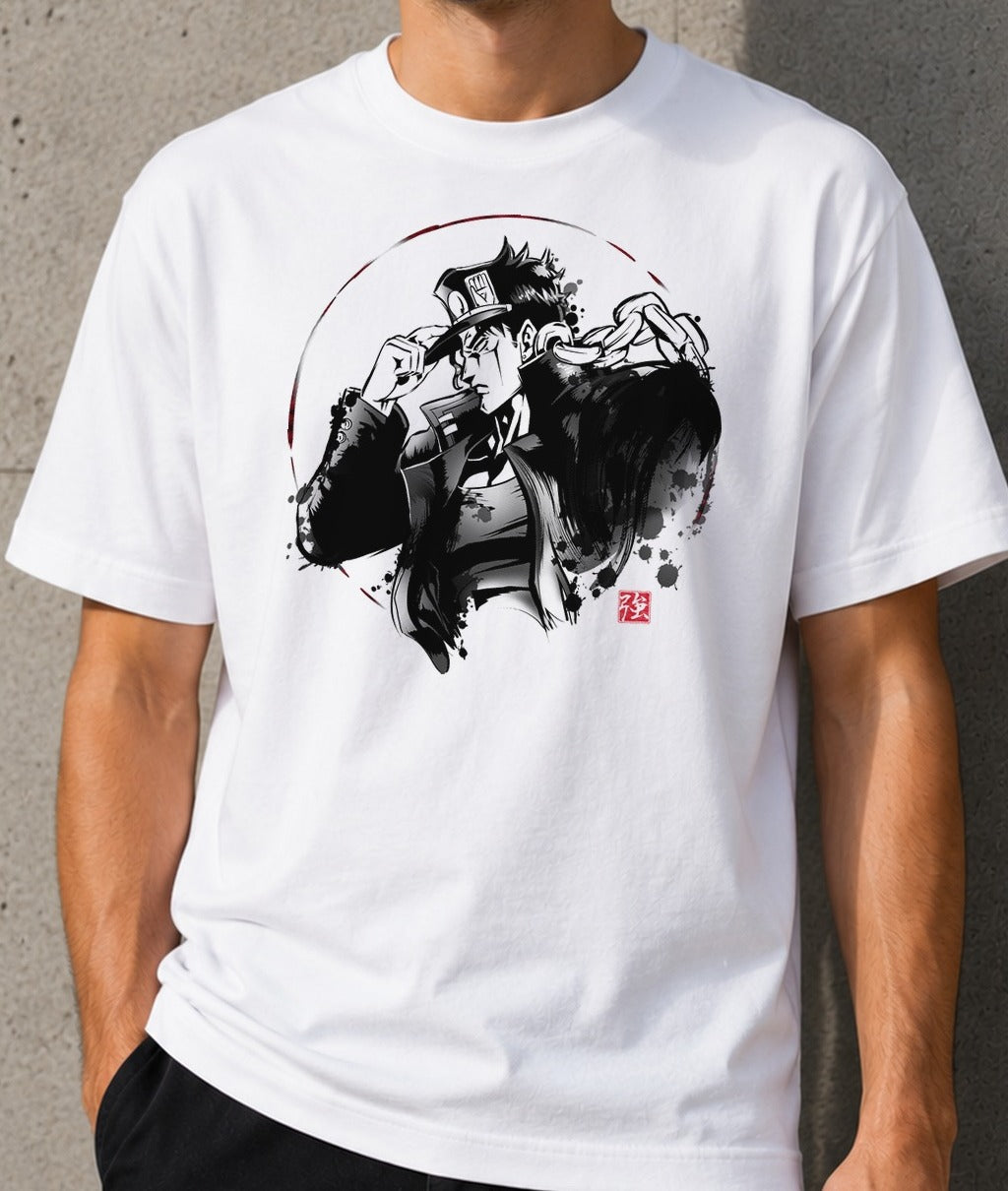 Camiseta Disinterested Attitude – Jotaro Kujo de JoJo's Bizarre Adventure (blanca)