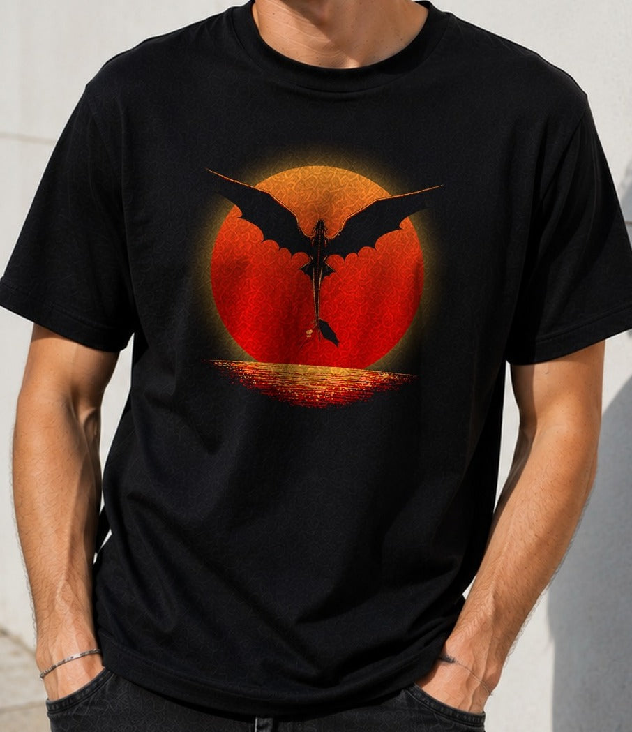Camiseta Dragon on Sunset – Dragones y fantasía (negra)