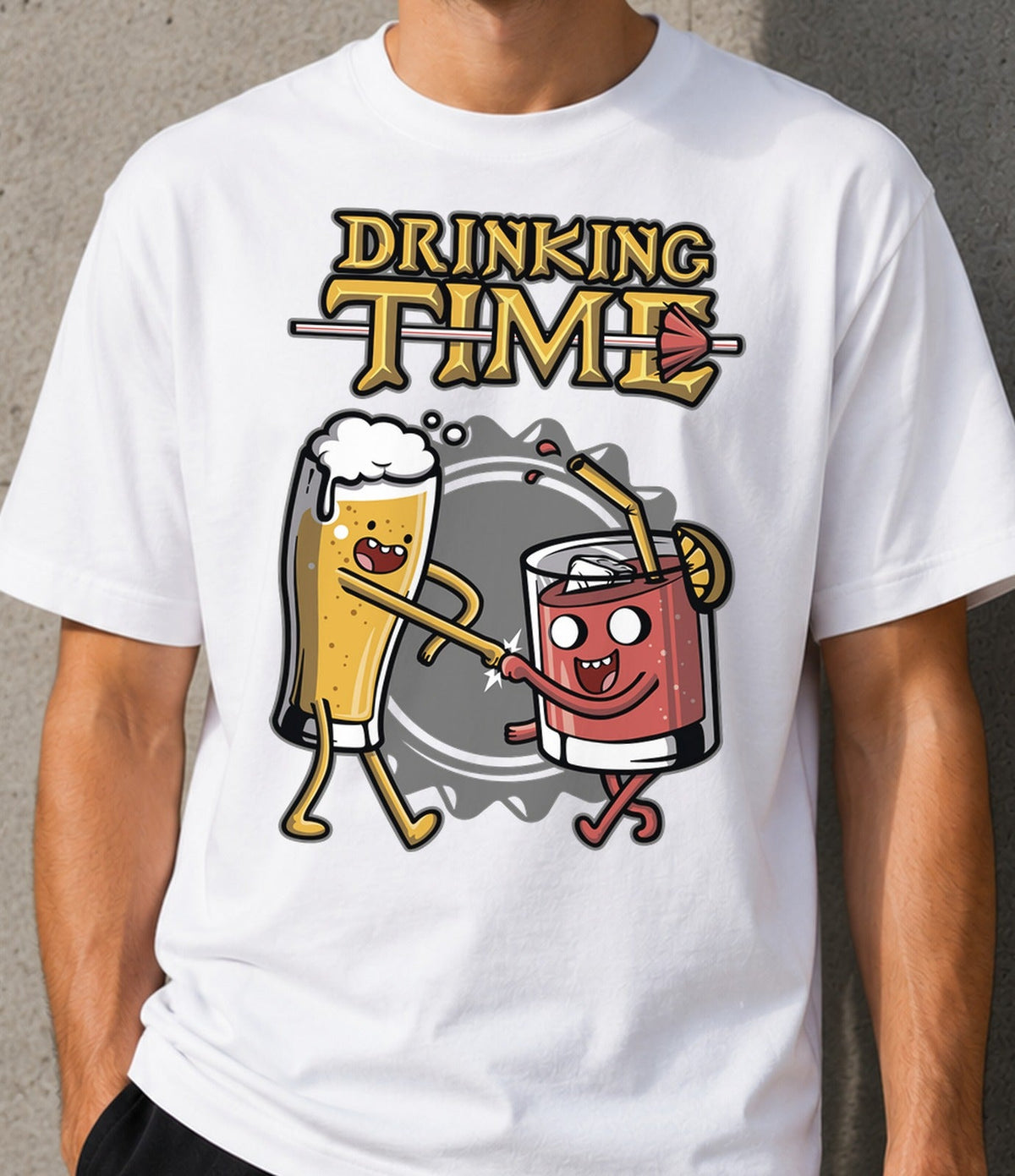 Camiseta Drinking Time – Humor sobre Cerveza y Cócteles (blanca)