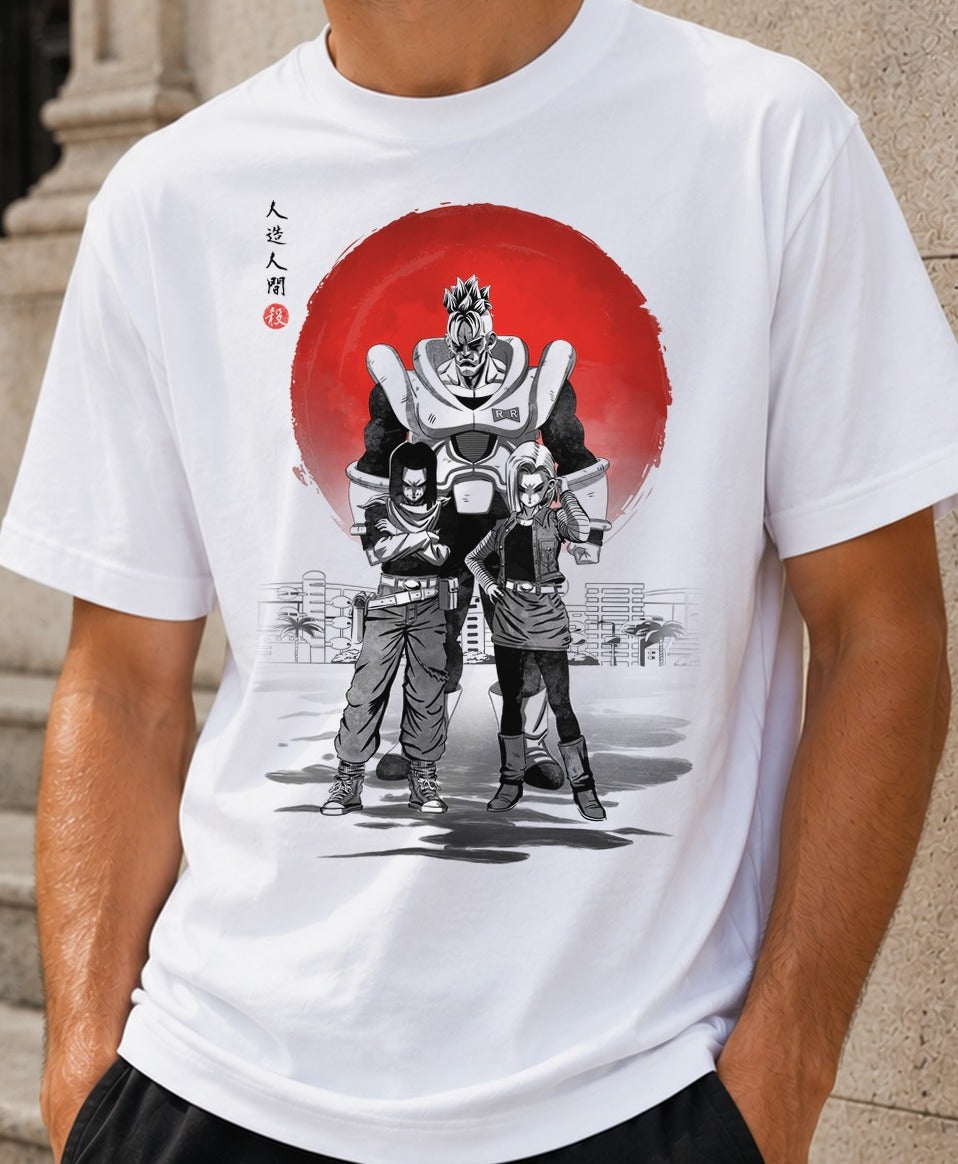 Camiseta Droids under the sun – Androides de Dragon Ball Z (blanca)