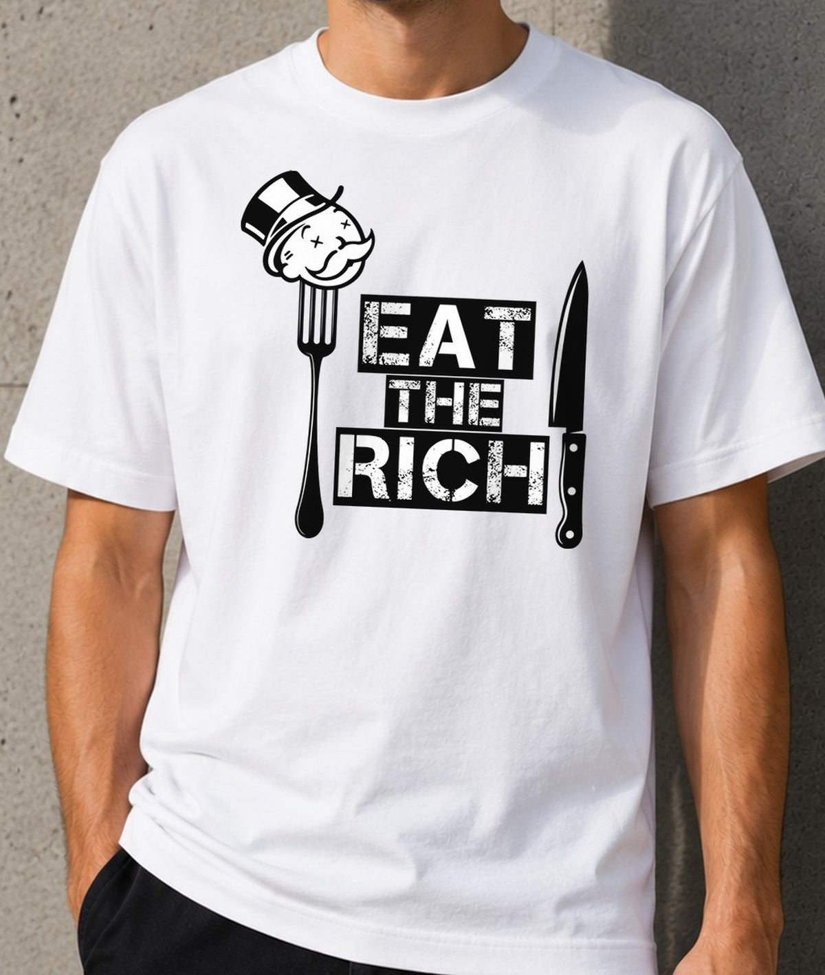 Camiseta Eat The Rich – Humor Social (blanca)