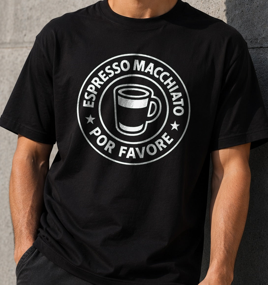 Camiseta Espresso Macchiato Por Favore – Regalo para cafeteros (negra)