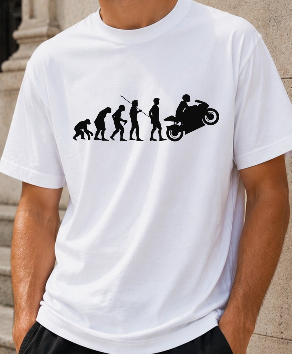 Camiseta Evolución Biker – Regalo para moteros (blanca)