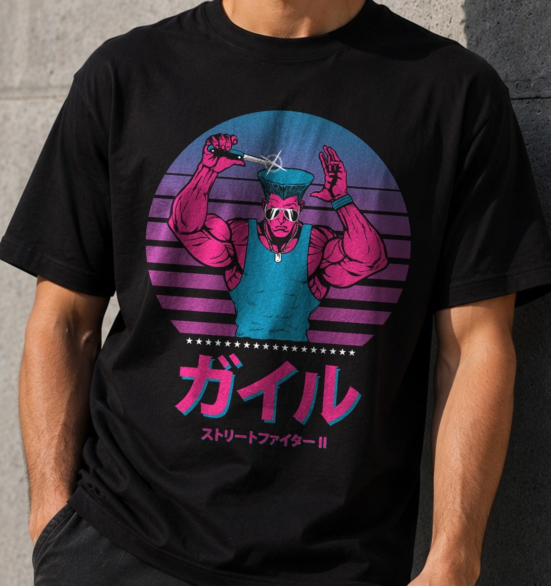 Camiseta Fight with style – Guile de Street Fighter (negra)