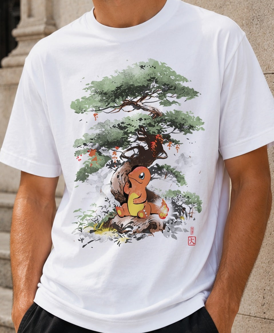 Camiseta Fire under the tree – Charmander de Pokémon (blanca)