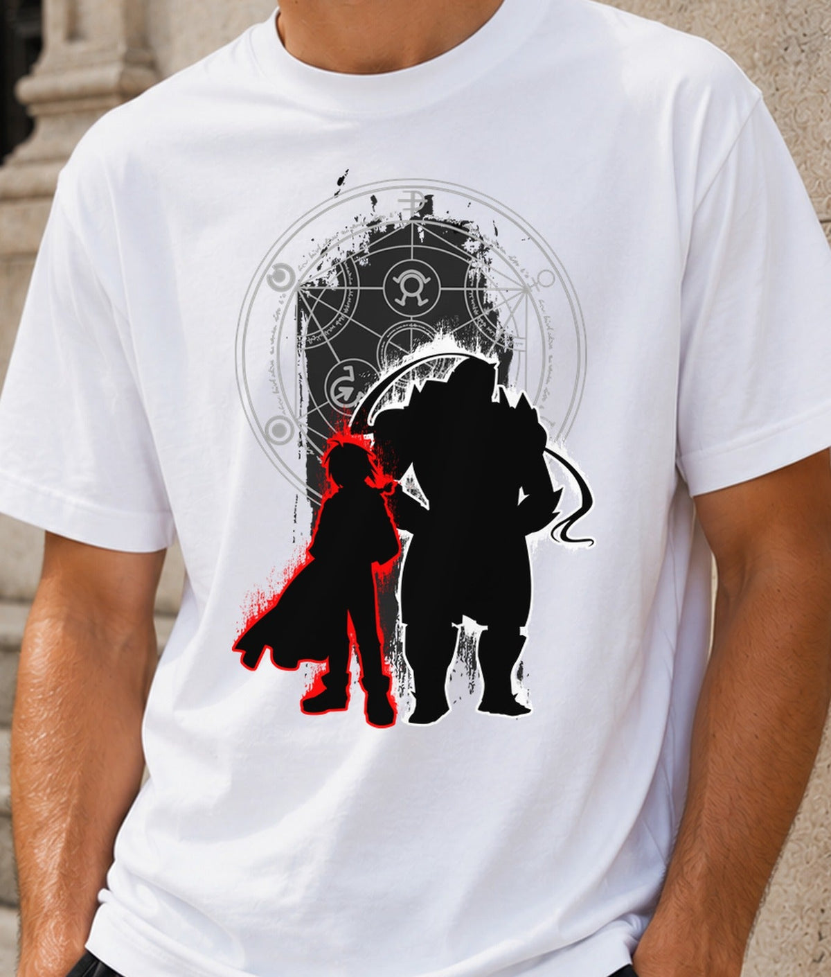 Camiseta Fullmetal – Hermanos Alquimistas de Anime (blanca)