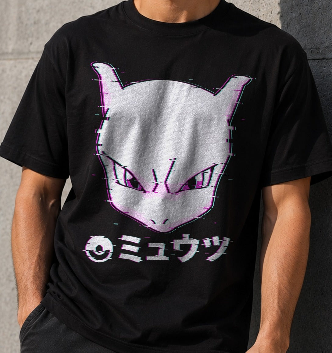 Camiseta Glitch Legendary – Mewtwo de Pokémon (negra)