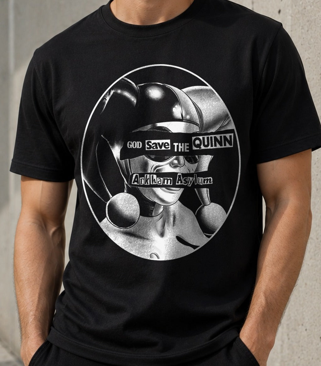Camiseta God Save the Quinn – Harley Quinn de DC Comics (negra)