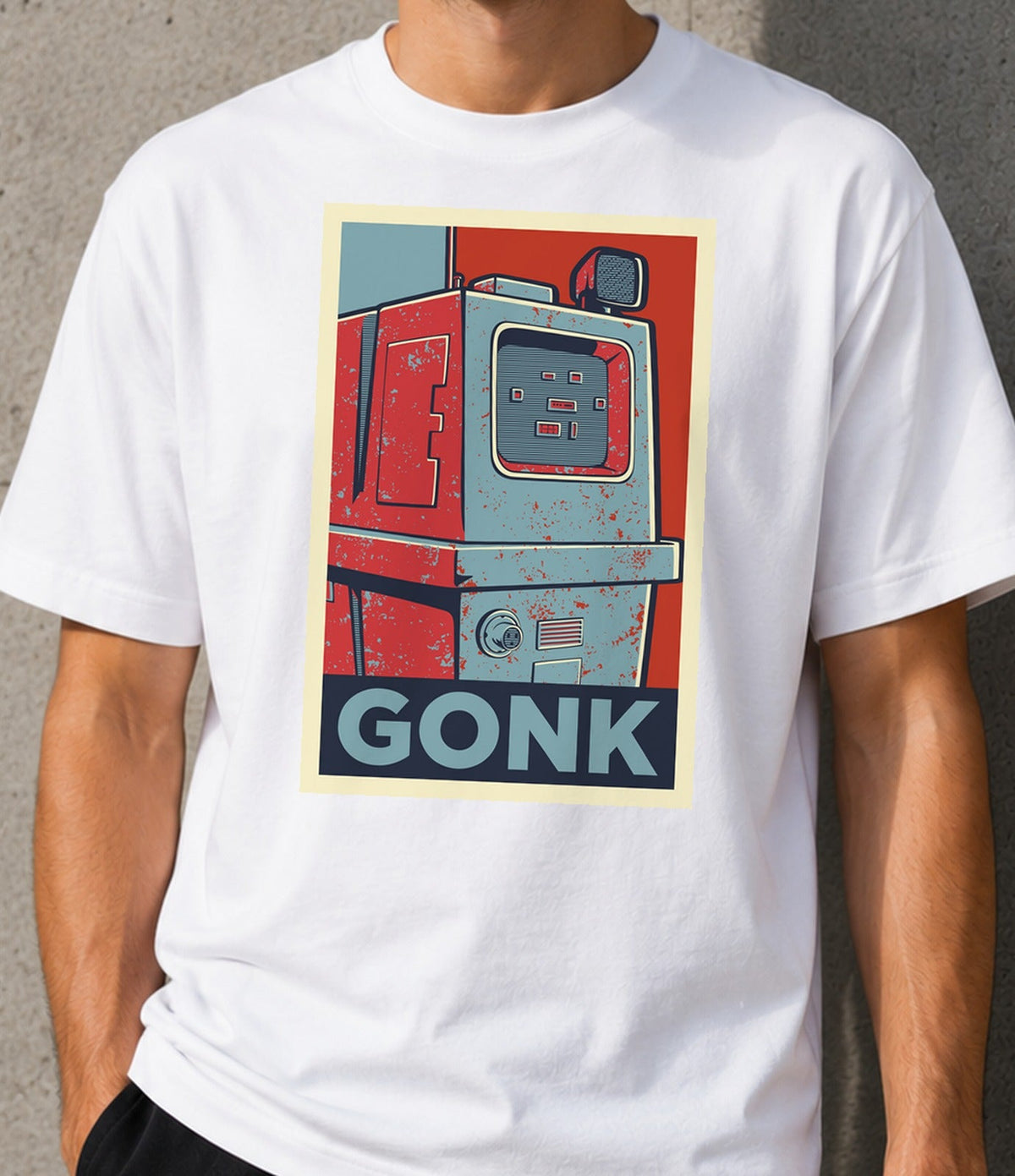 Camiseta GONK – Droide Generador de la Saga Espacial (blanca)