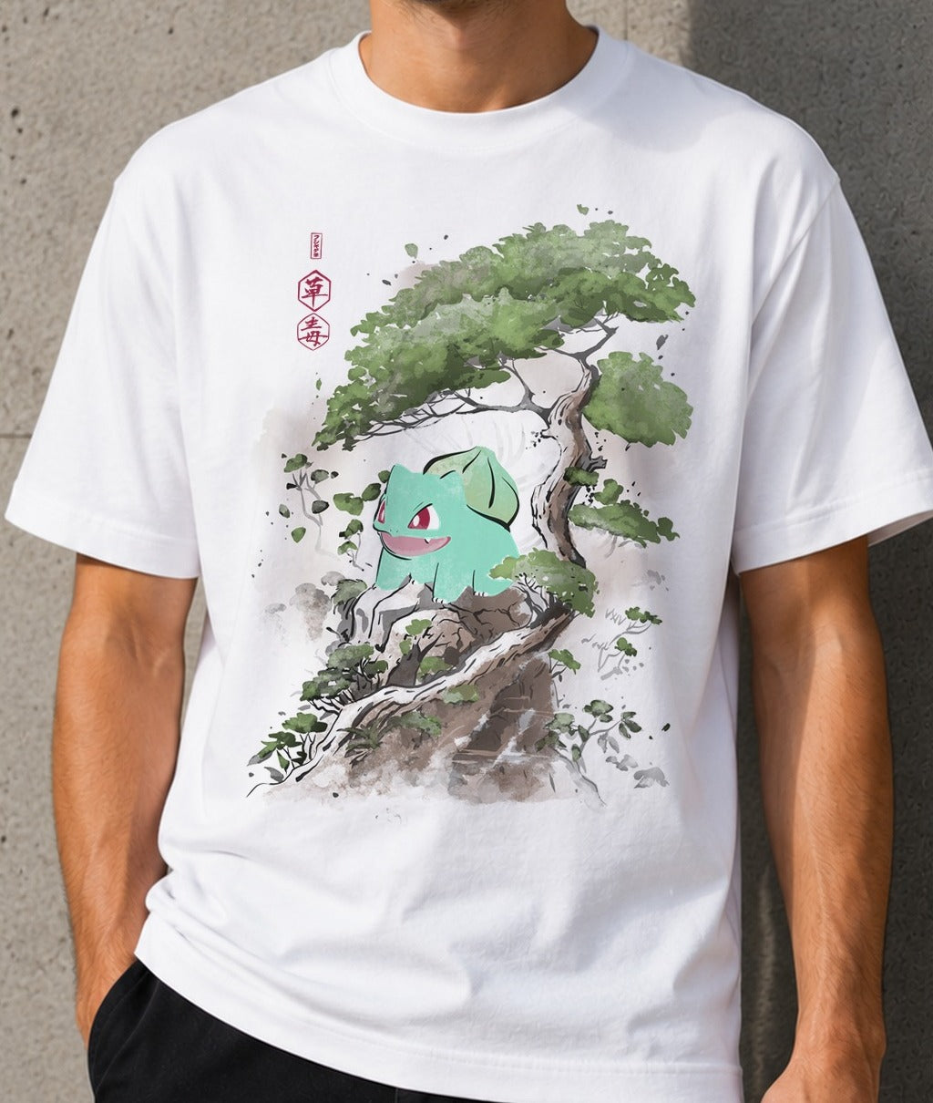 Camiseta Grass-Poison under the tree – Bulbasaur de Pokémon (blanca)