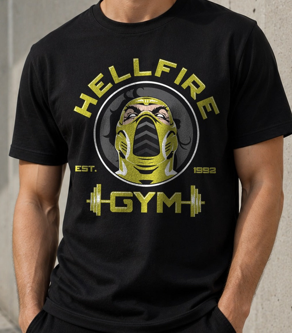 Camiseta Hellfire Gym – Scorpion de Mortal Kombat (negra)