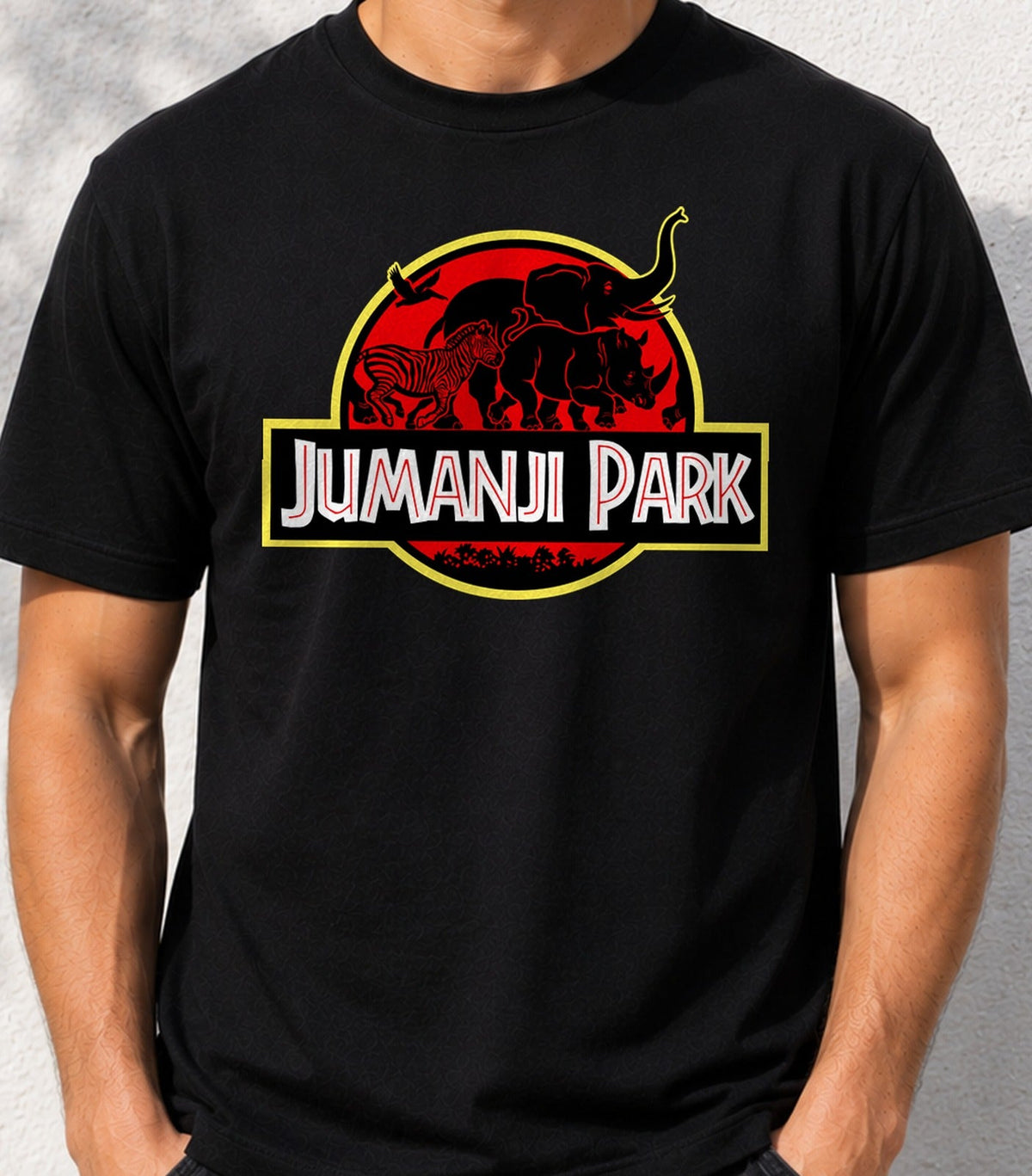 Camiseta Jumanji Park – Parodia de Parque Jurásico (negra)