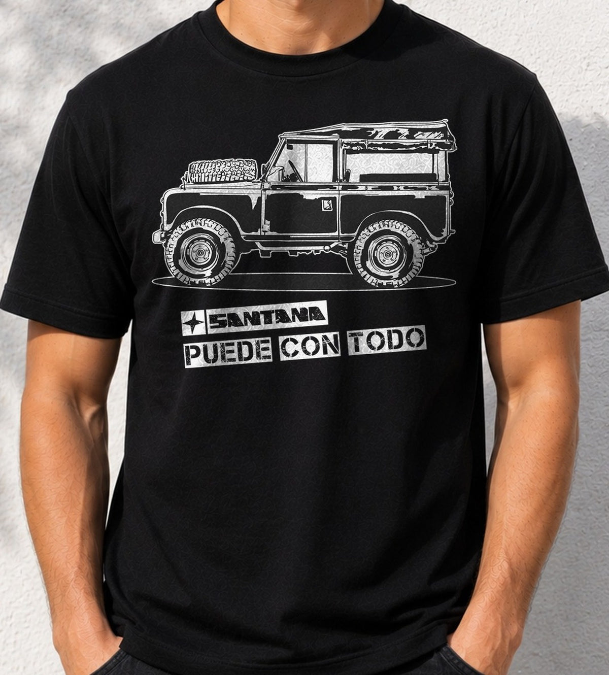 Camiseta Land Rover Santana – Puede con Todo (negra)