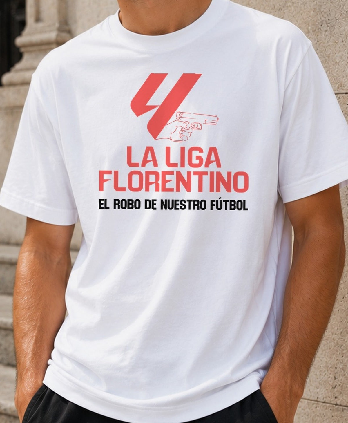 Camiseta La Liga Florentino – Humor Fútbol (blanca)