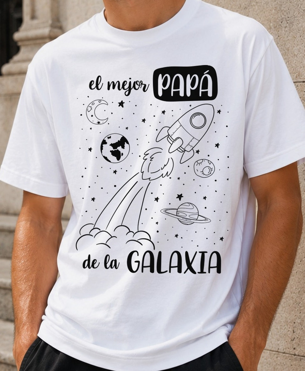 Camiseta El Mejor Papá de la Galaxia – Regalo Día del Padre (blanca)