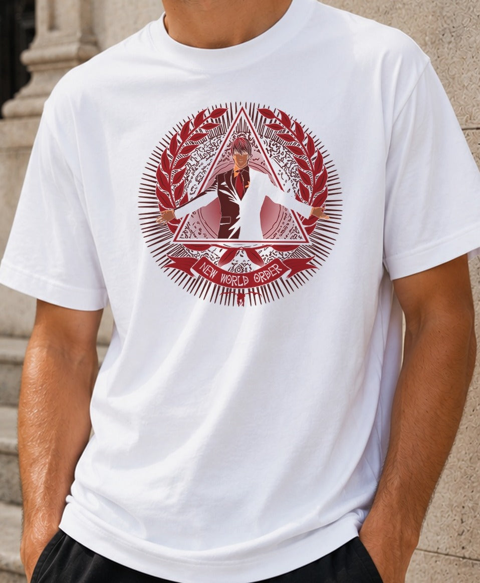 Camiseta New World Order – Light Yagami de Death Note (blanca)
