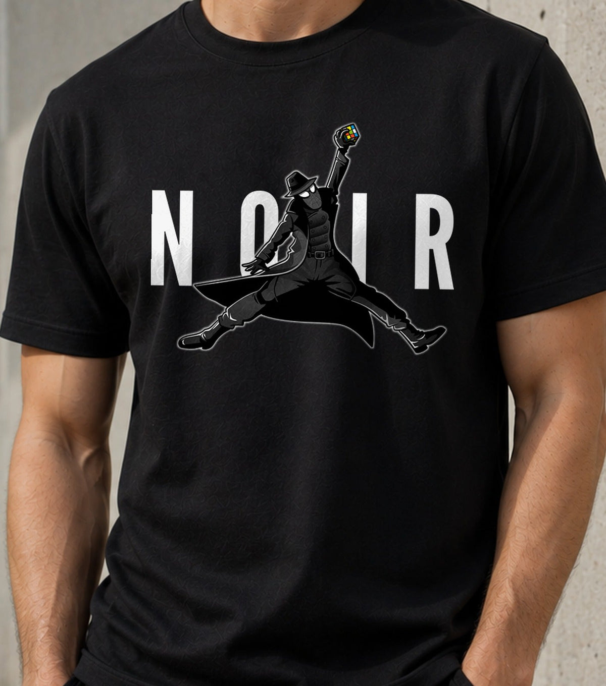 Camiseta Noir Jordan – Héroe Arácnido en Blanco y Negro (negra)