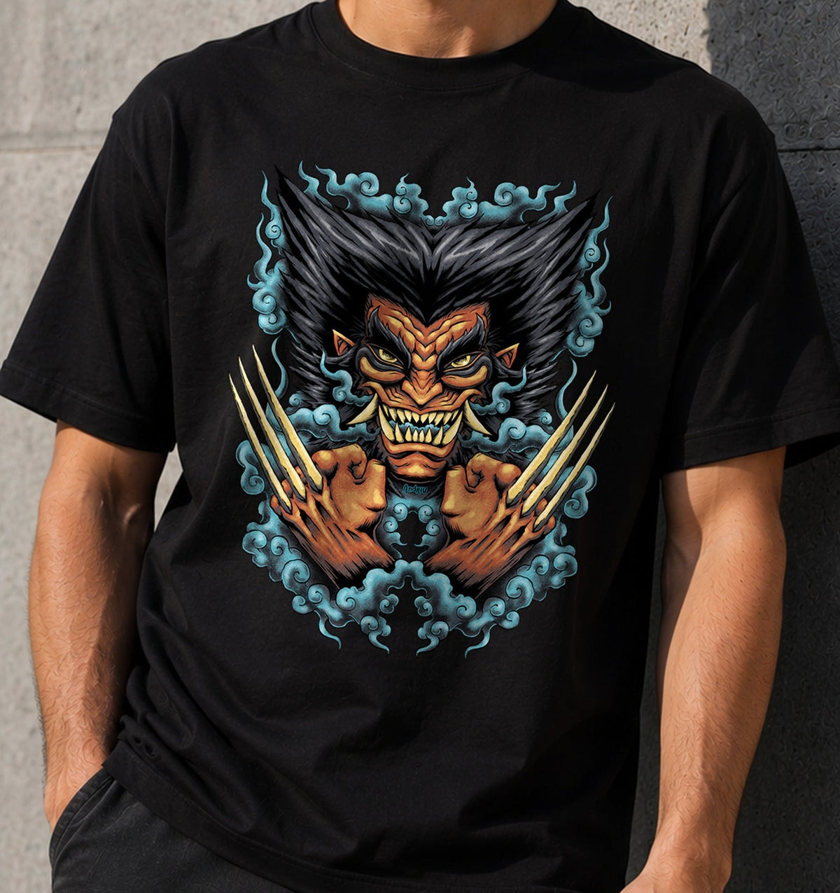 Camiseta Oni Rage – Mutante con Garras Estilo Demonio Japonés (negra)
