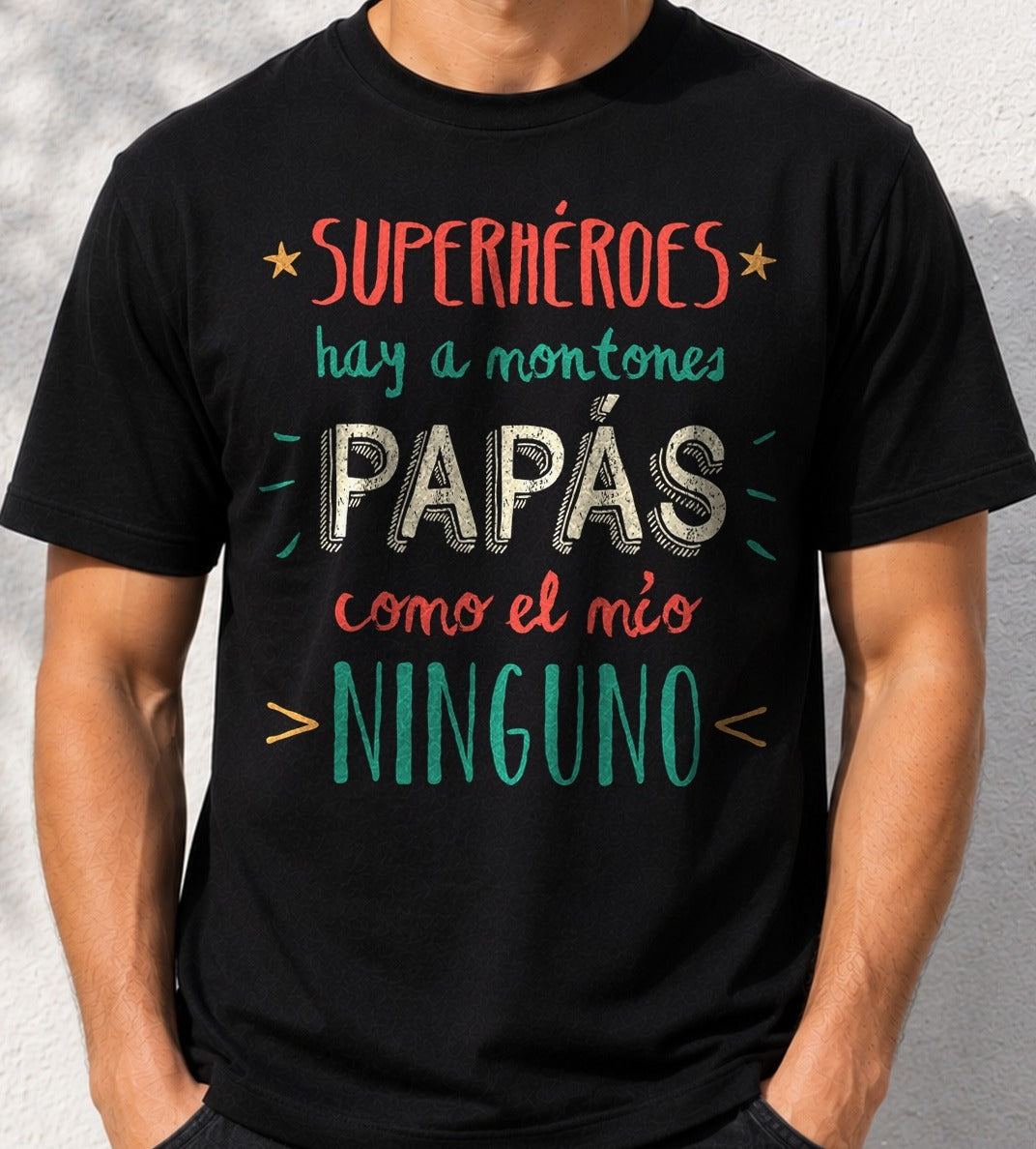 Camiseta Papás Superhéroes – Regalo Día del Padre (negra)