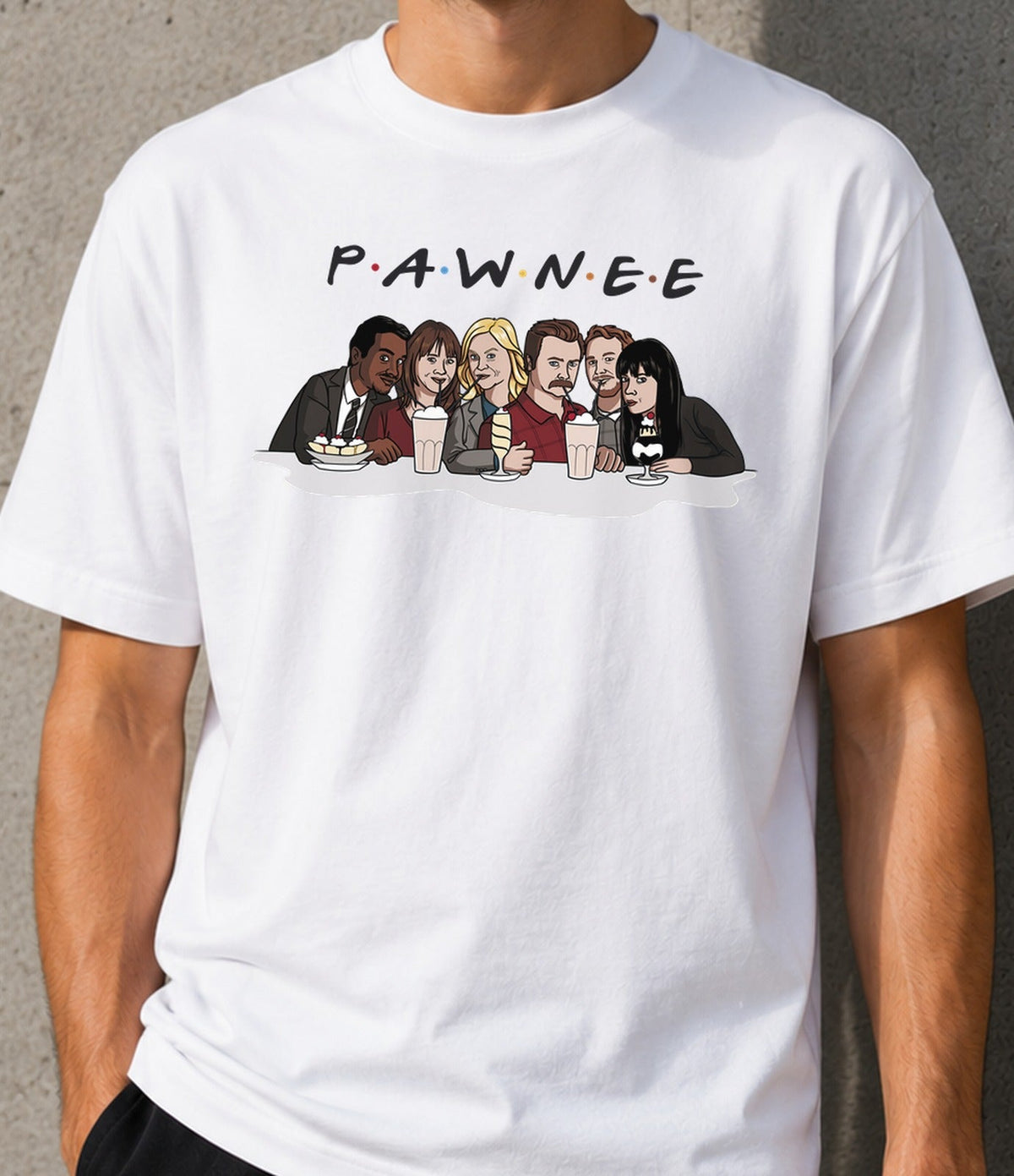 Camiseta PAWNEE – Comedia de Oficina y Amigos de Serie (blanca)