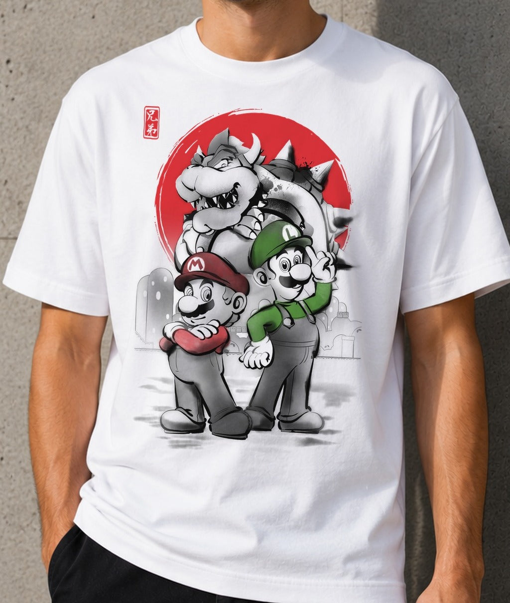 Camiseta Plumbers under the sun – Mario y Luigi (blanca)
