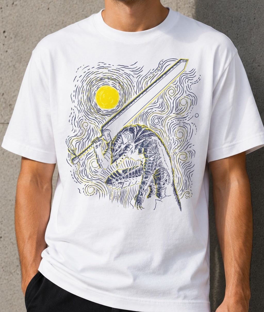 Camiseta Post-Impressionist Swordsman – Guts de Berserk (blanca)