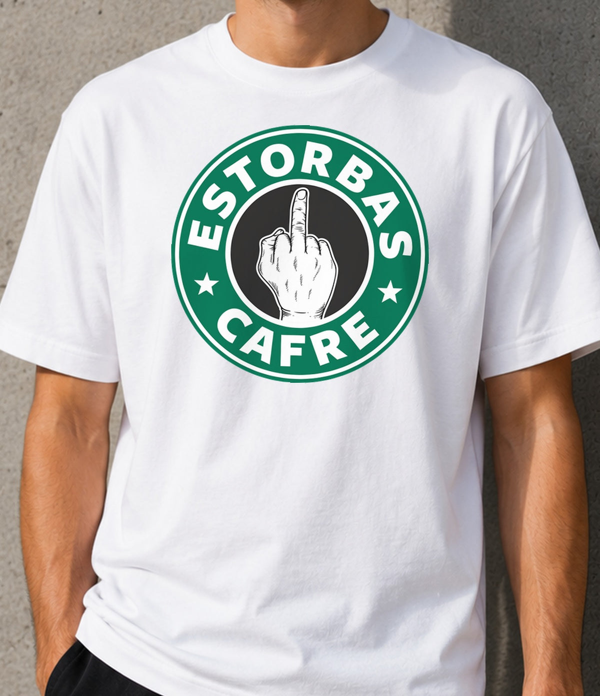 Camiseta Estorbas – Parodia Gamberra de Cafetería (blanca)
