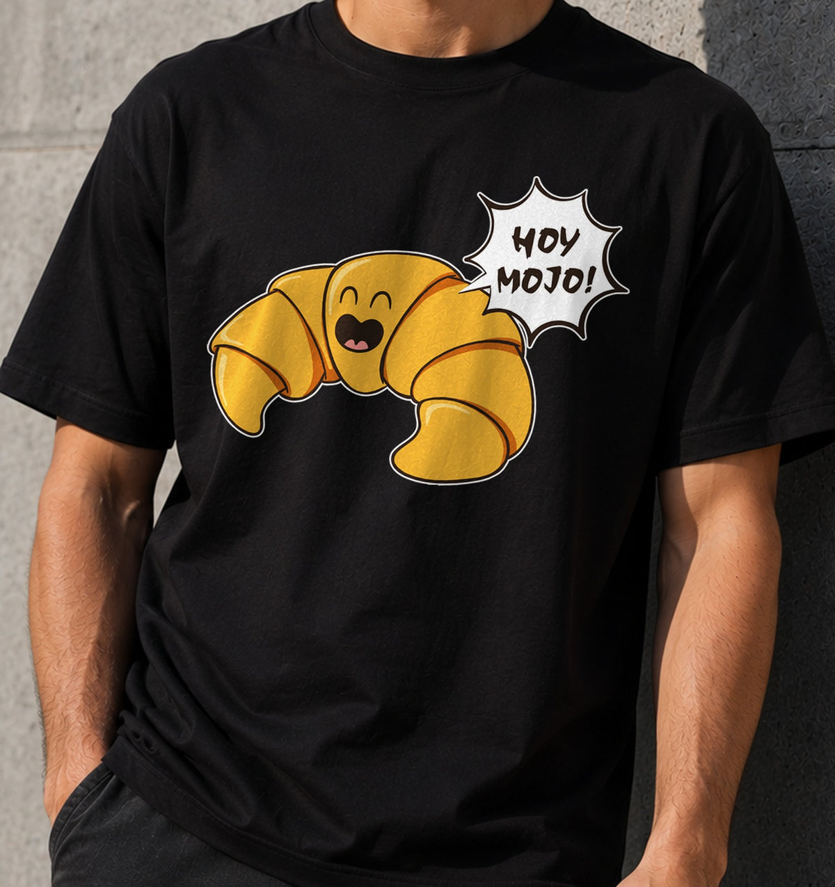 Camiseta Hoy Mojo – Croissant Feliz (negra)