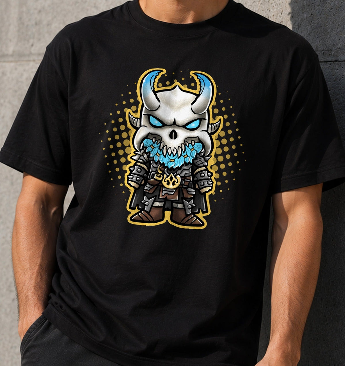 Camiseta Ragnarok Chibi Layers – Guerrero Vikingo Fantasía (negra)
