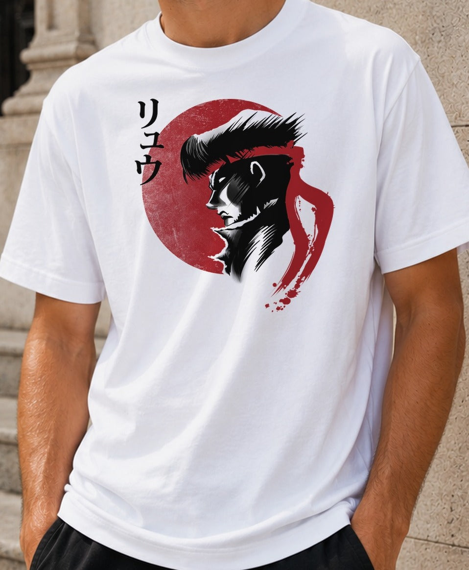 Camiseta Red Sun Fighter – Ryu de Street Fighter (blanca)