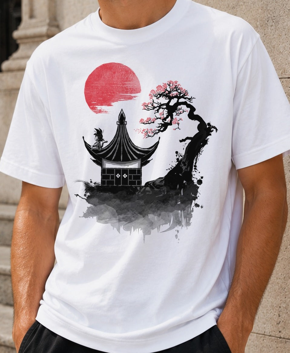 Camiseta Red Sun Saiyan – Goku de Dragon Ball (blanca)
