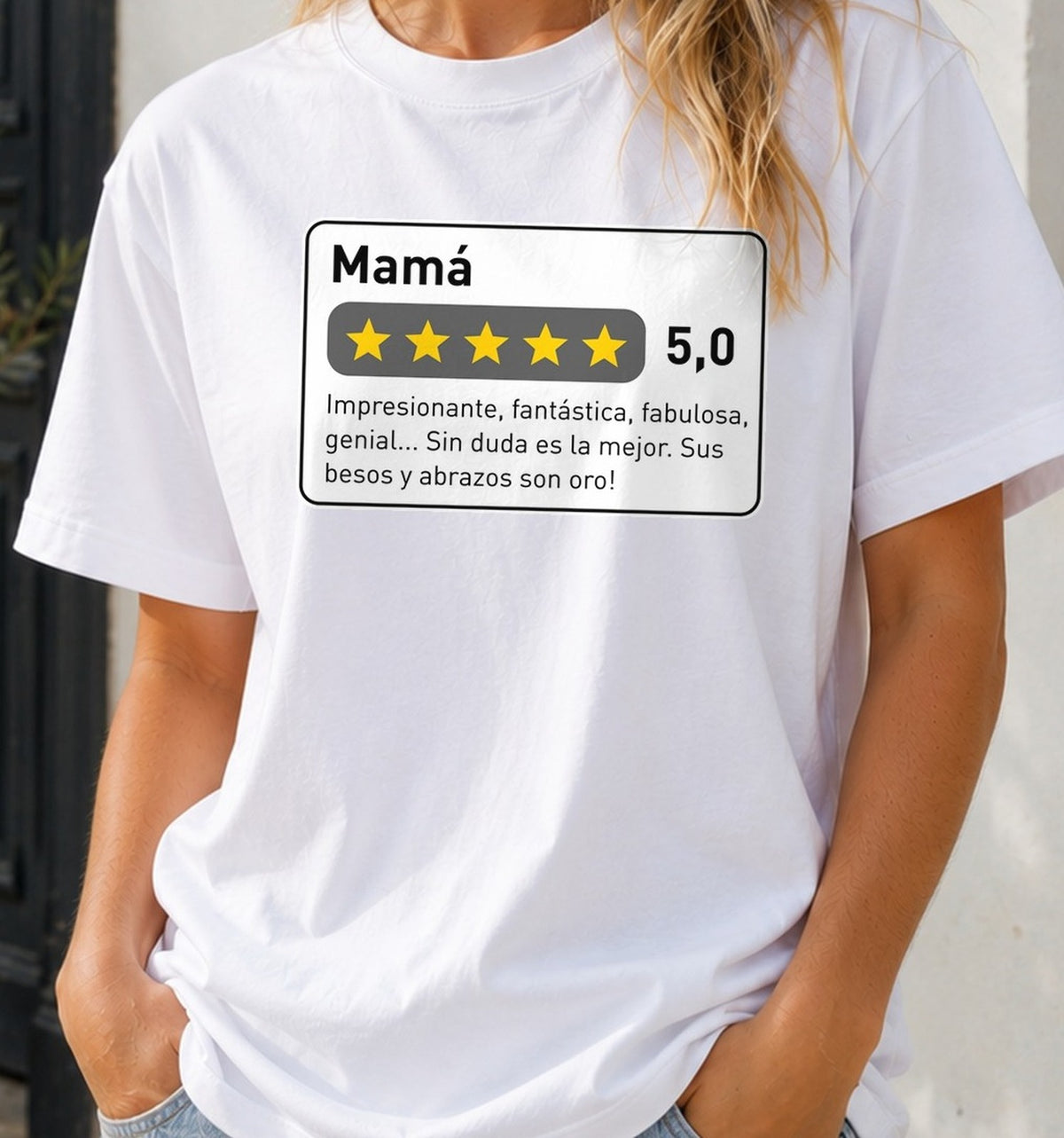 Camiseta Reseña Mamá – Regalo Día de la Madre (blanca)