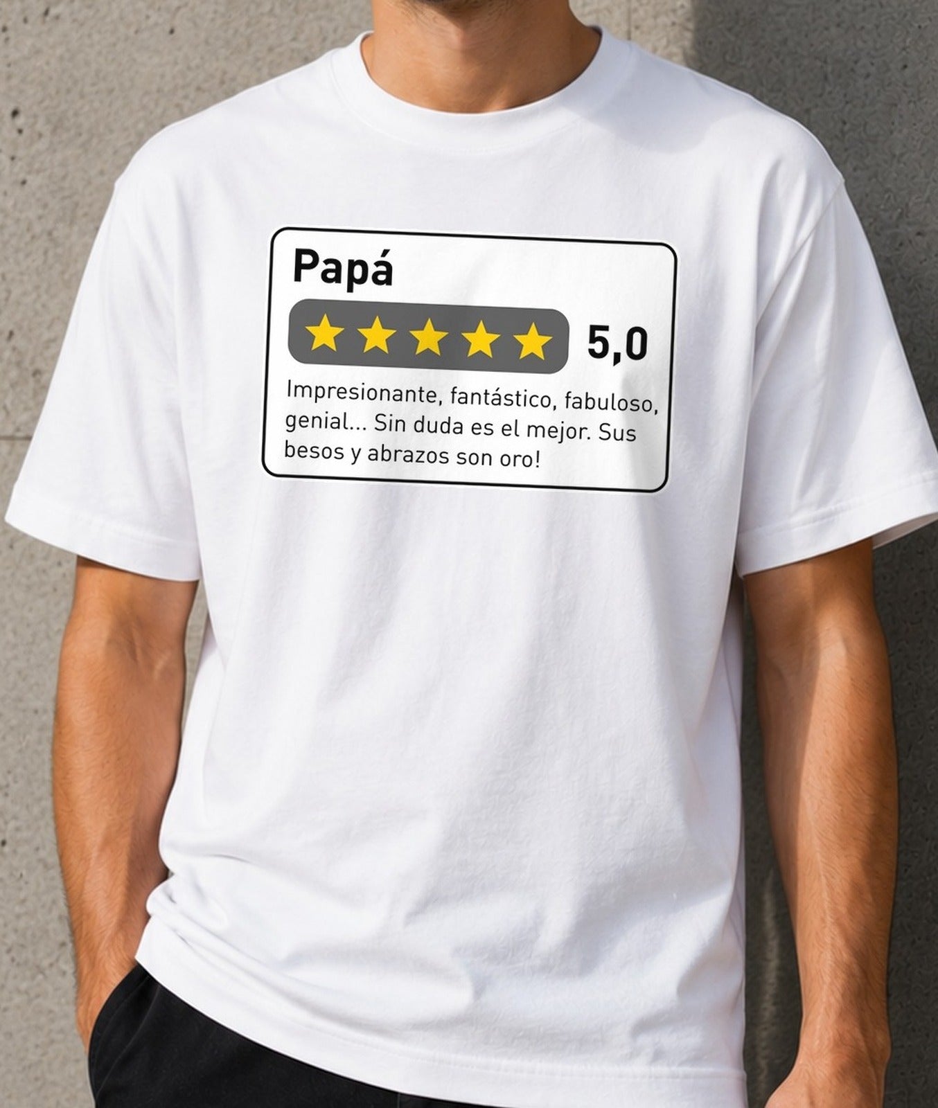 Camiseta Reseña Papá – Regalo Día del Padre (blanca)