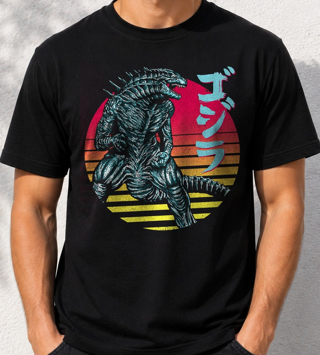 Camiseta Retro Rising Kaiju – Godzilla (negra)
