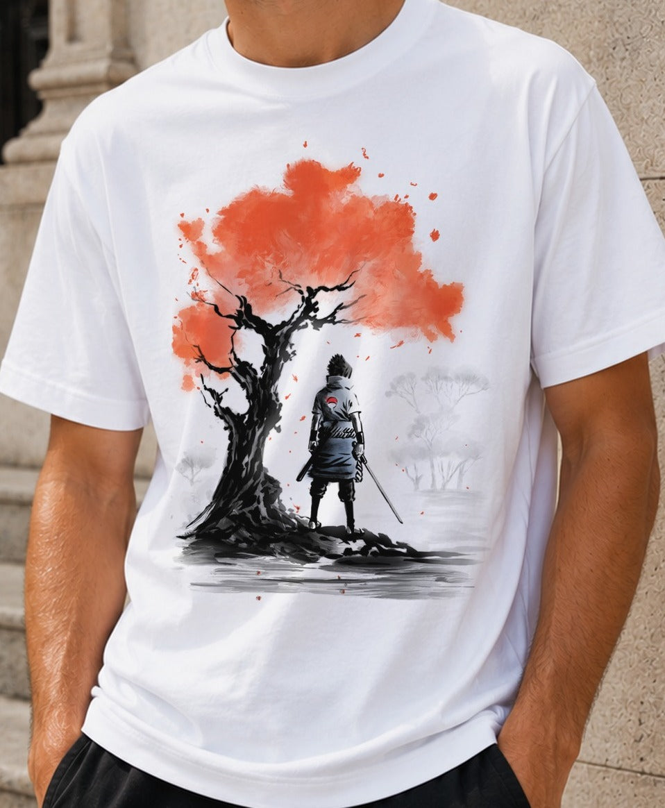 Camiseta Rival under the tree – Sasuke de Naruto (blanca)