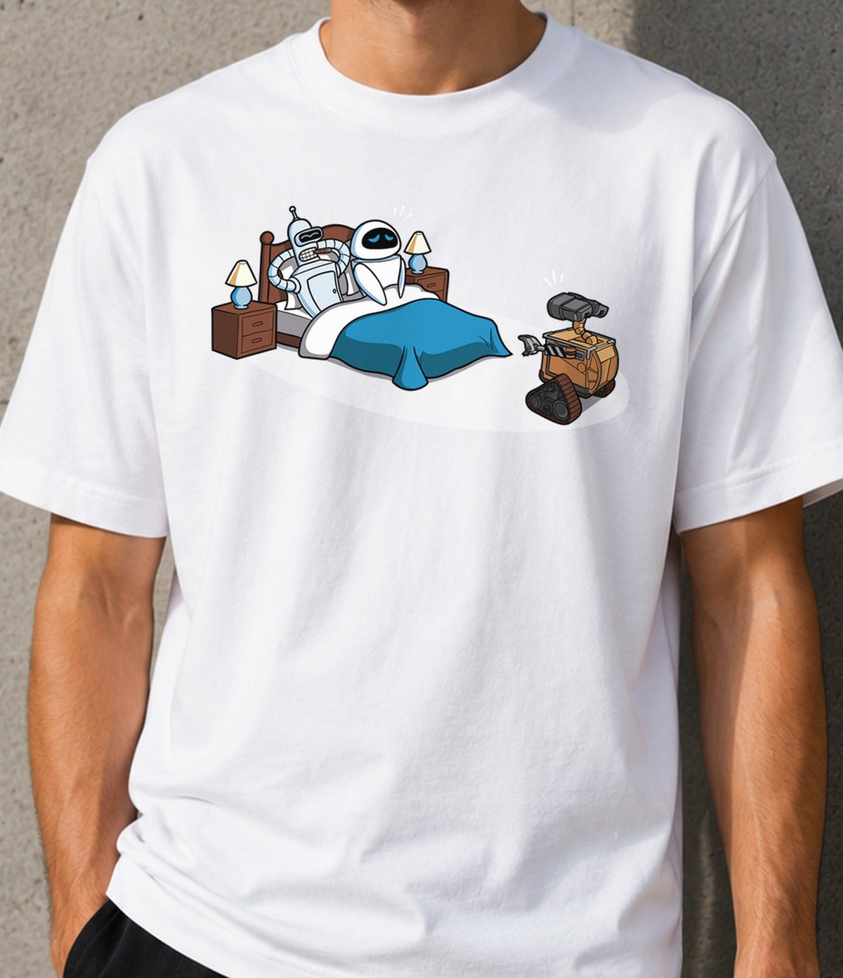 Camiseta Robot Surprise – Robots de Animación Enamorados (blanca)