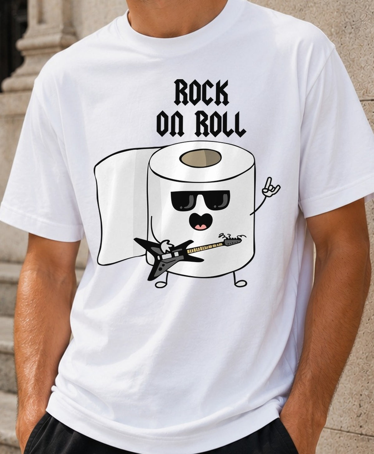 Camiseta Rock On Roll – Regalo para rockeros (blanca)