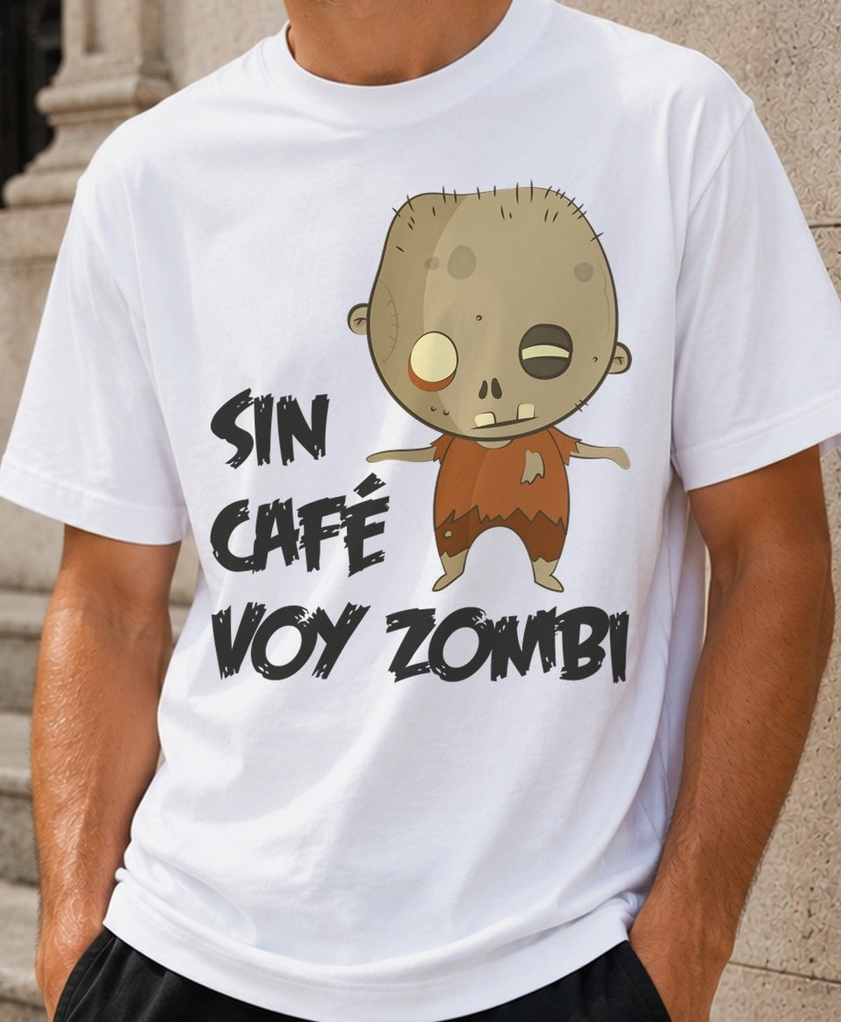 Camiseta Sin Café Voy Zombi – Regalo para adictos al café (blanca)