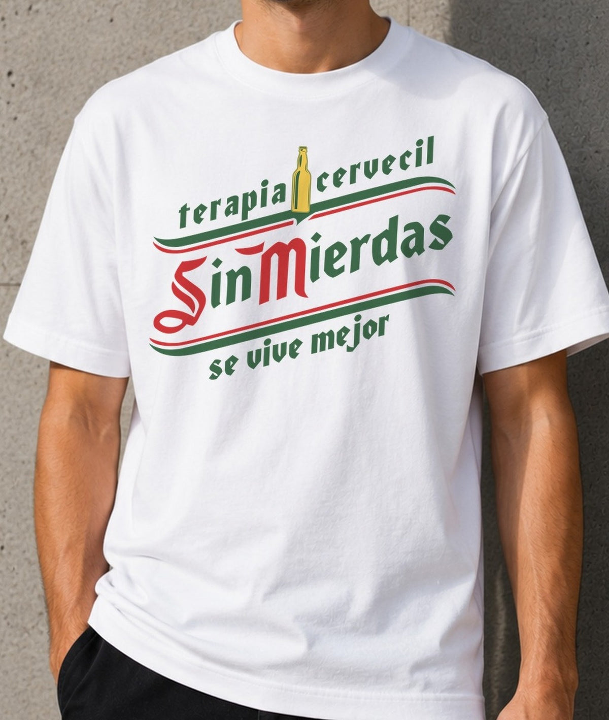 Camiseta Sin Mierdas – Terapia Cervecera (blanca)