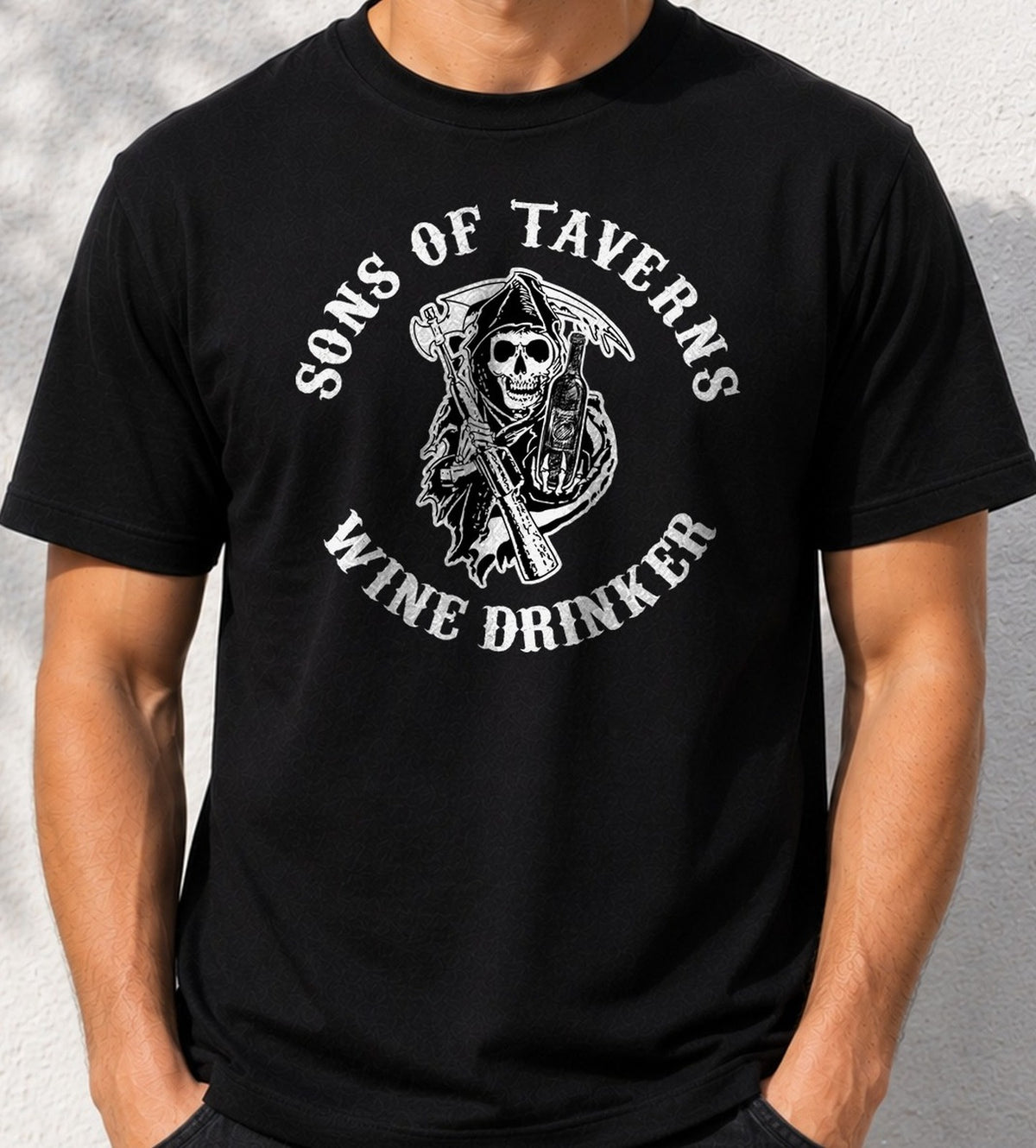 Camiseta Sons of Taverns Wine – Parodia para amantes del vino (negra)