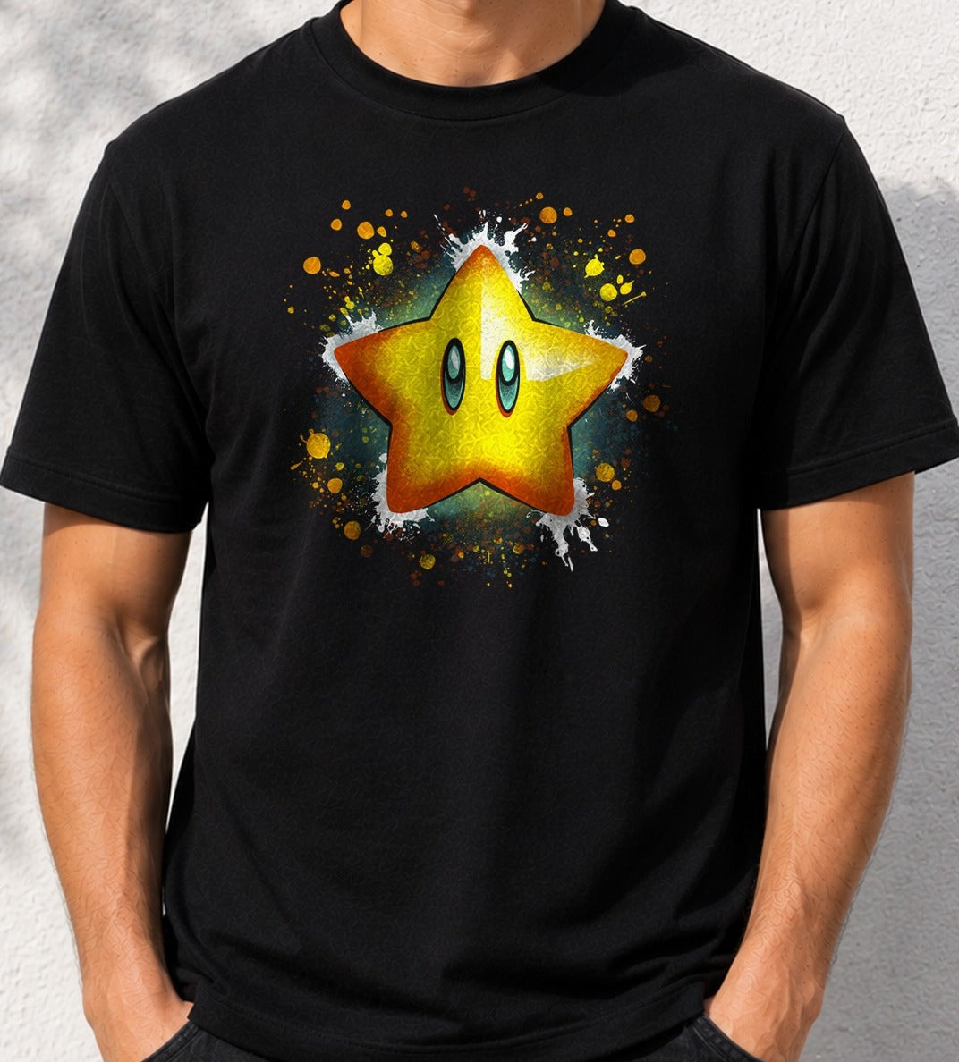 Camiseta Splatter Star – Super Mario (negra)